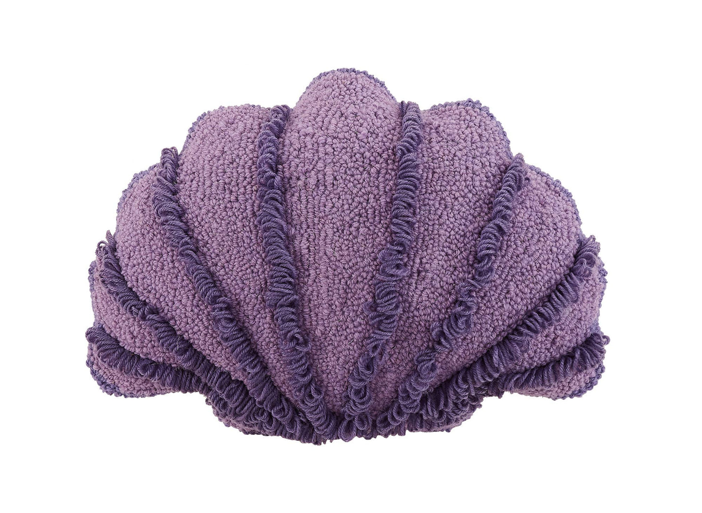 Pretty purple seashell shaped throw pillow with lined fuzzy accents