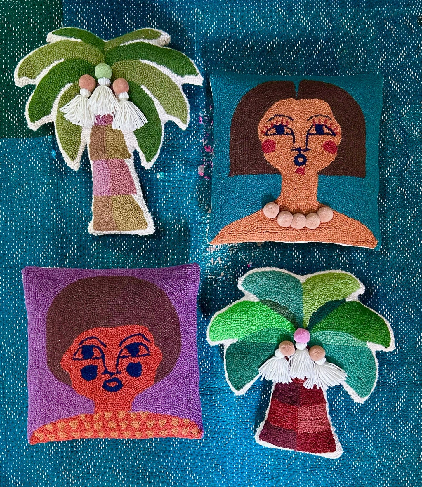 Palmita Hook Pillow w/Pom Tassels