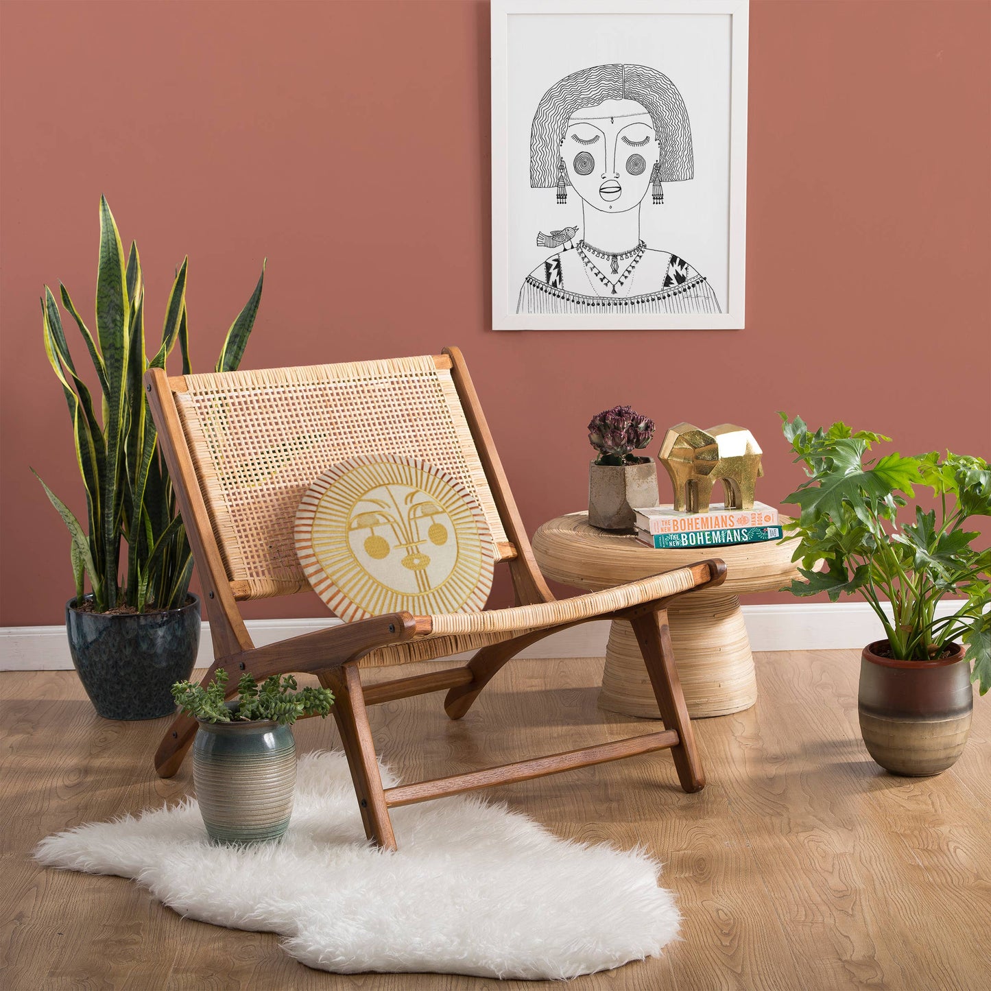Versatile accent pillow with yellow and bronze sun design that complements home and miscellaneous decor