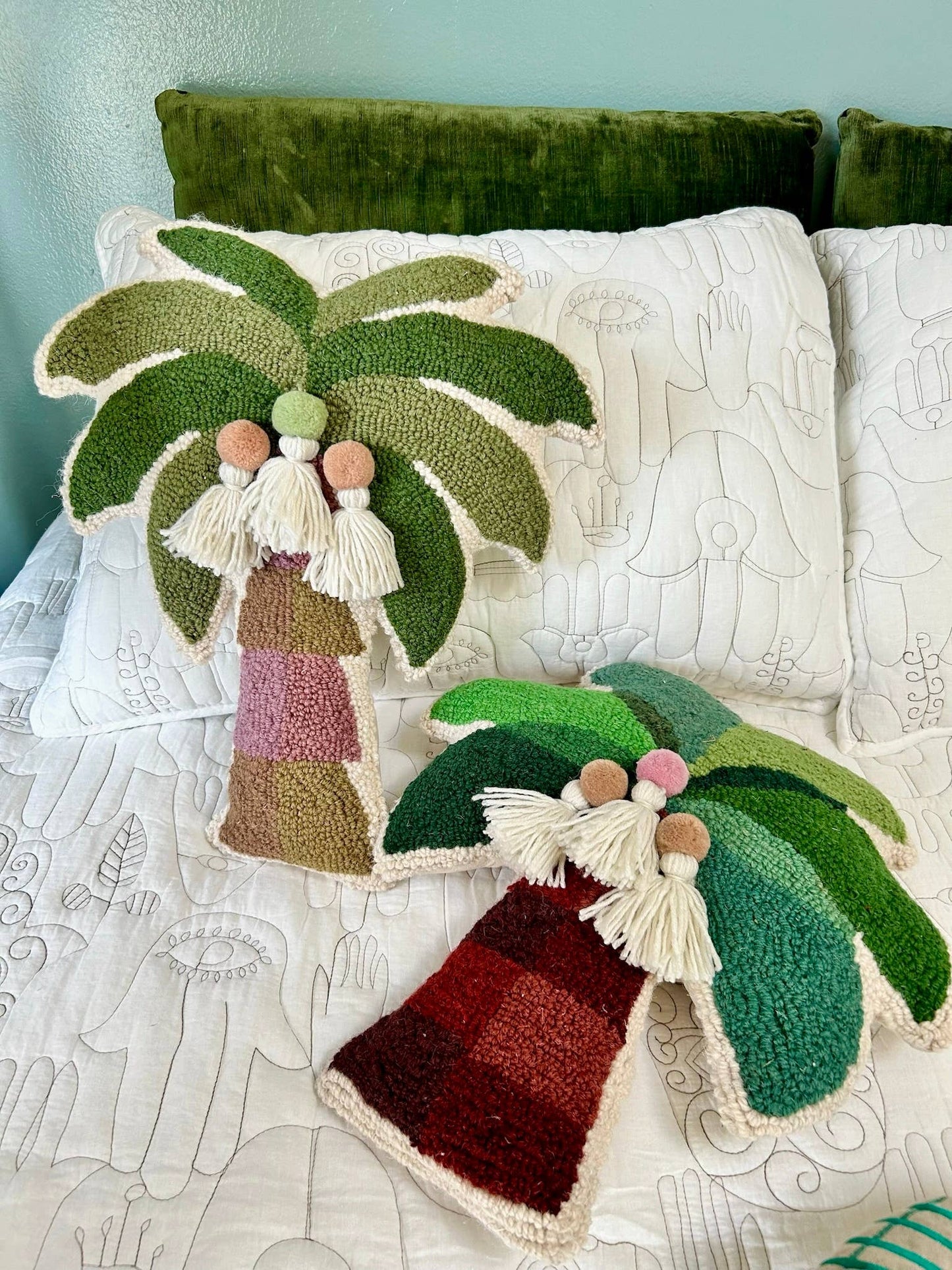 Palmita Hook Pillow w/Pom Tassels