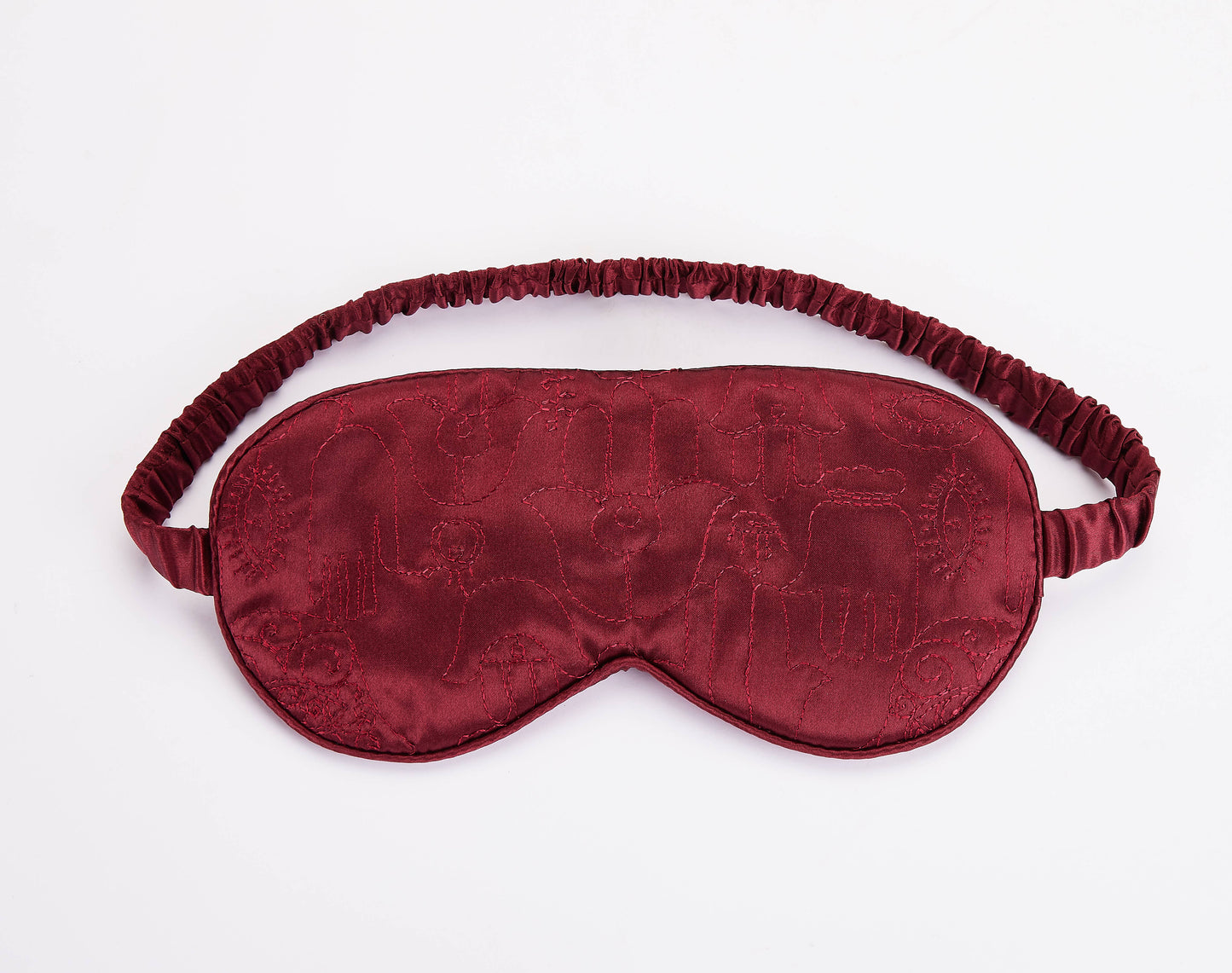 Chic satin Hamsa embroidered eye mask in burgundy