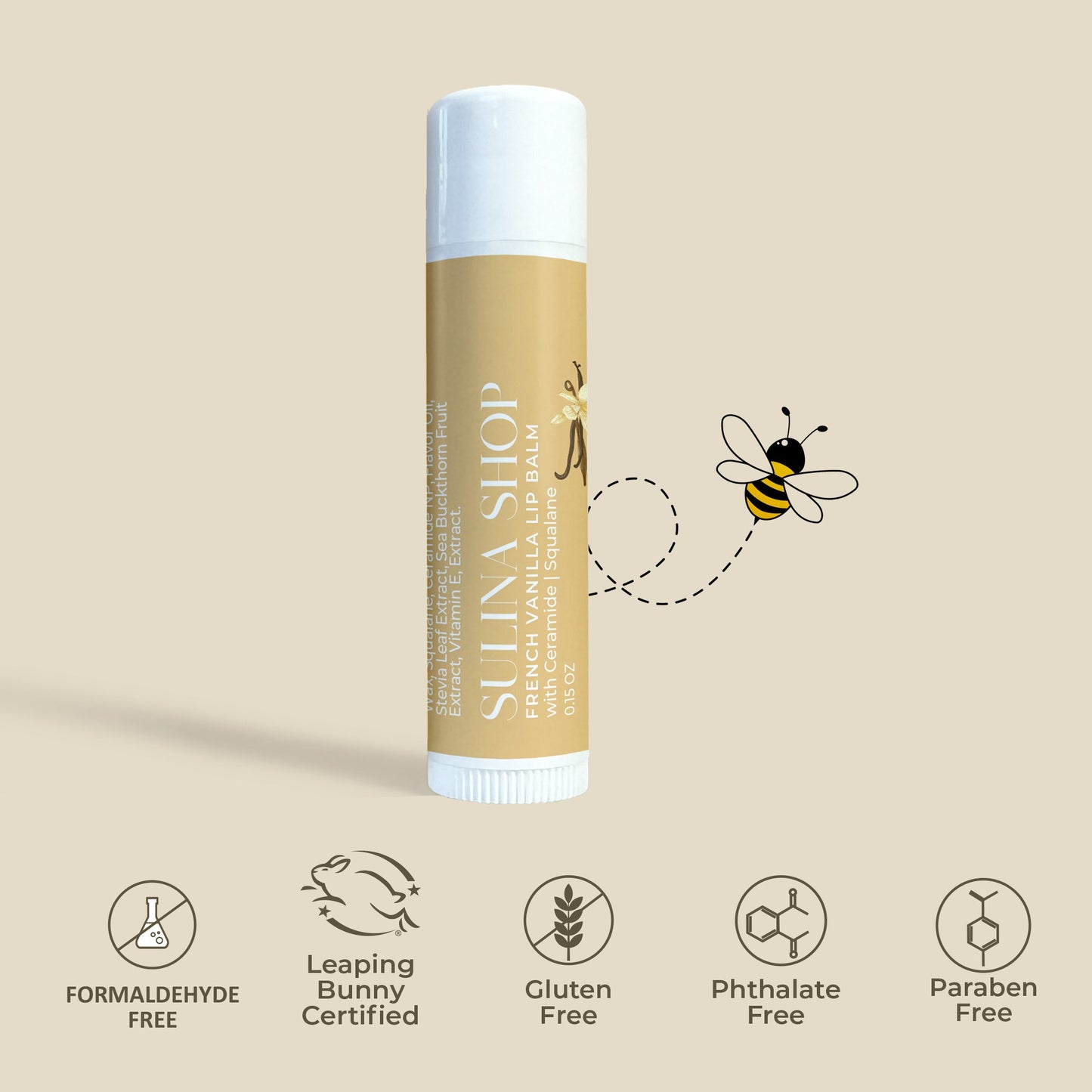 Comforting lip balm stick with cruelty-free quality and comforting vanilla scent