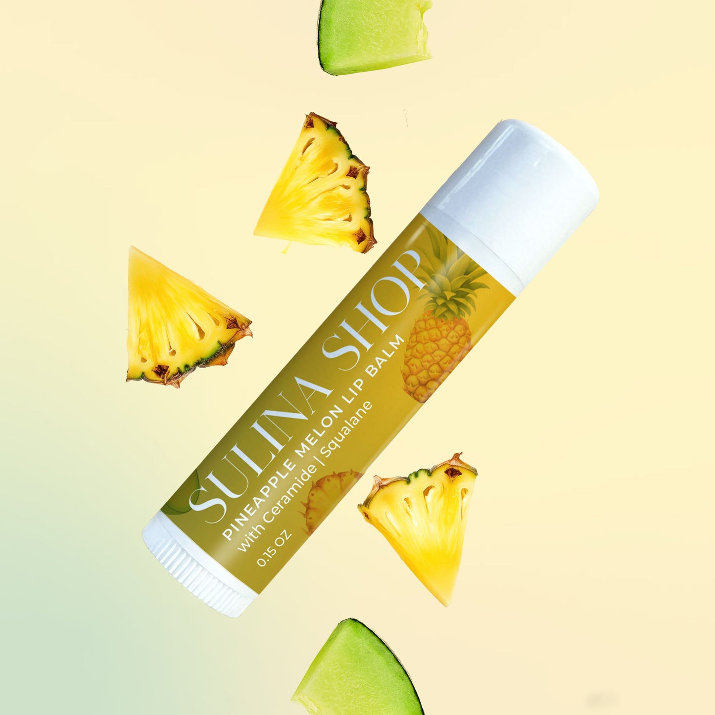 Fruitful flavors, pineapple and melon, infused into a protective and hydrating lip balm stick.