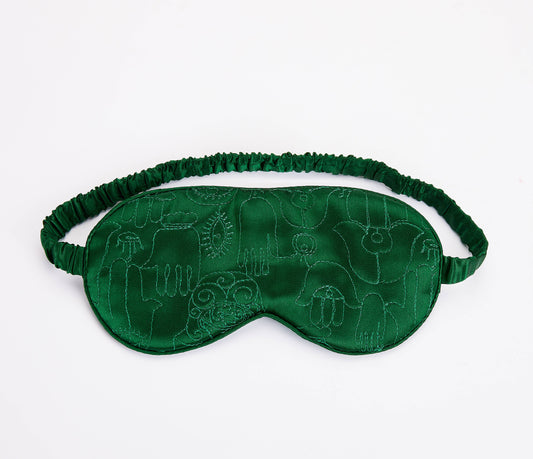  Chic protective Hamsa embroidered eye mask in emerald green