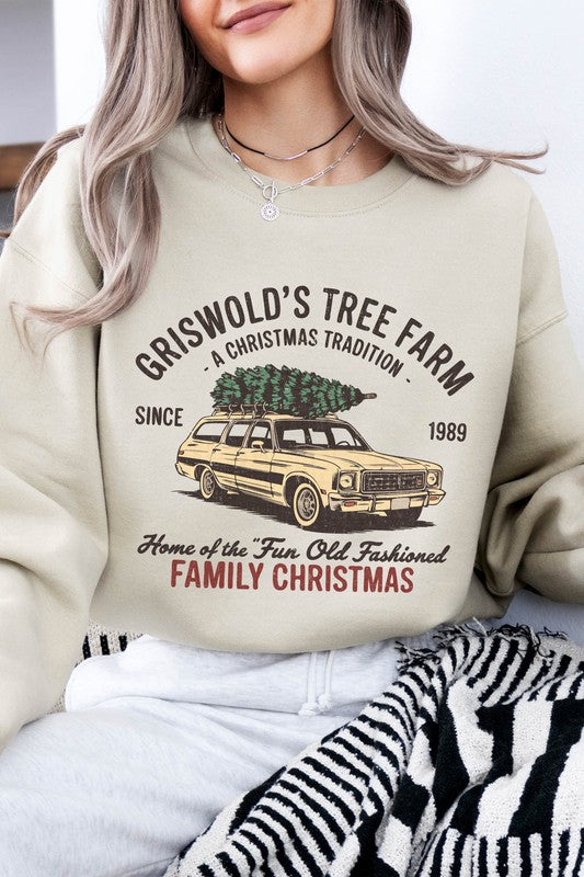 Old Fashioned Griswold’s Tree Farm Sweatshirt with station wagon graphic