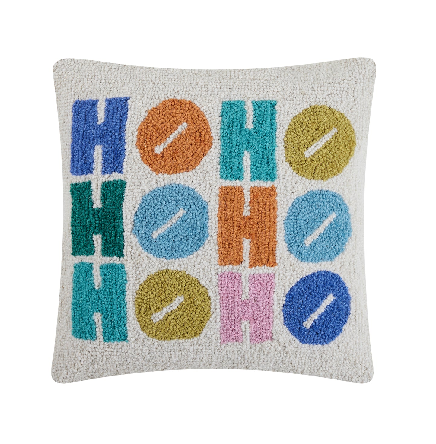 Colorblock Ho ho ho pillow with ornament “o’s”