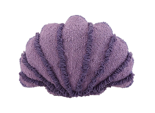 Pretty purple seashell shaped throw pillow with lined fuzzy accents
