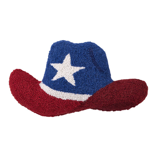 Inspiring, patriotic cowboy hat with festive red, white and blue display and star in center