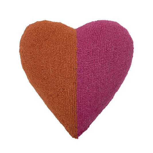 Vibrant, dual-toned heart shaped pillow dipped in orange and pink