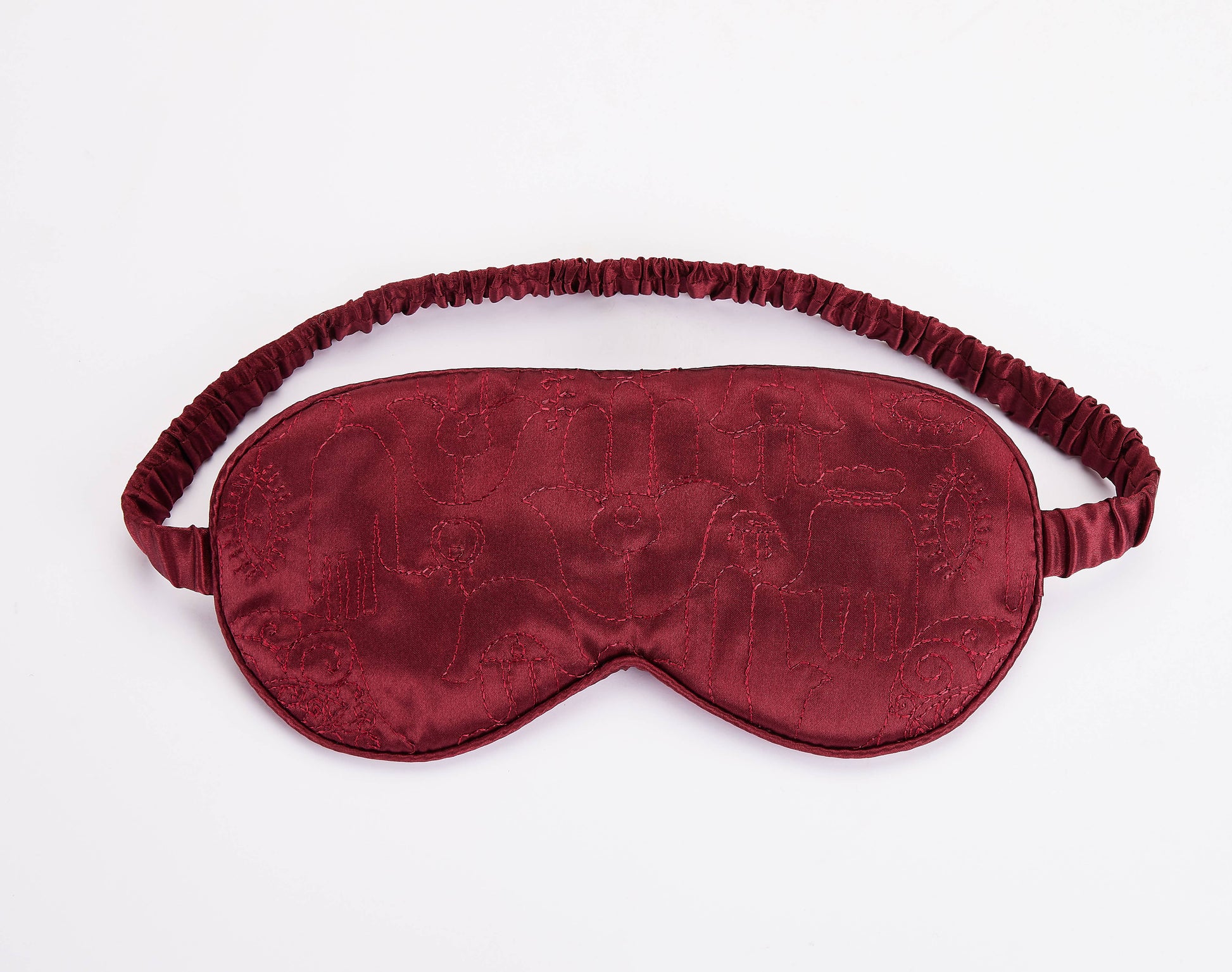 Chic satin Hamsa embroidered eye mask in burgundy