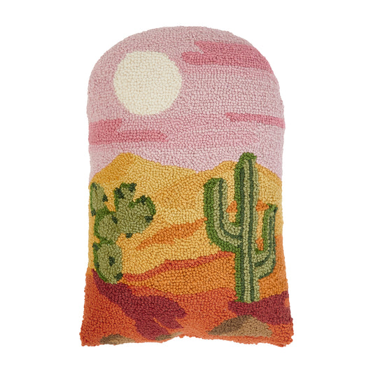 Beautiful desert scene with a soft pink sky and fiery background as the sun sets amongst the cacti.