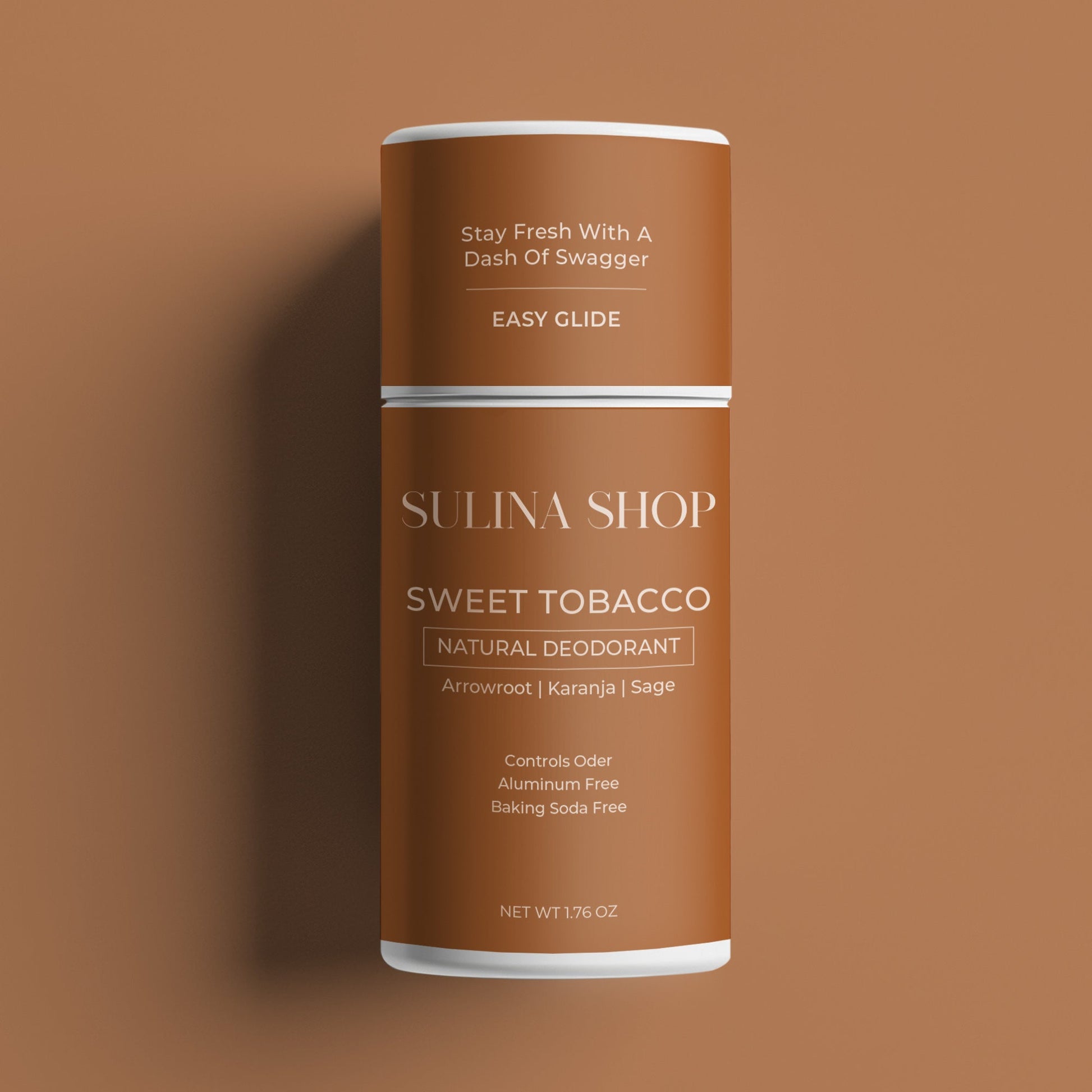 Aluminum-free deodorant stick with fresh tobacco leaf scent and infused with natural ingredients 