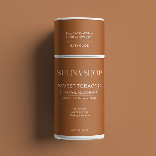 Aluminum-free deodorant stick with fresh tobacco leaf scent and infused with natural ingredients 