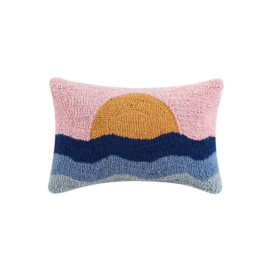Soothing throw pillow with picturesque nautical sunset scene