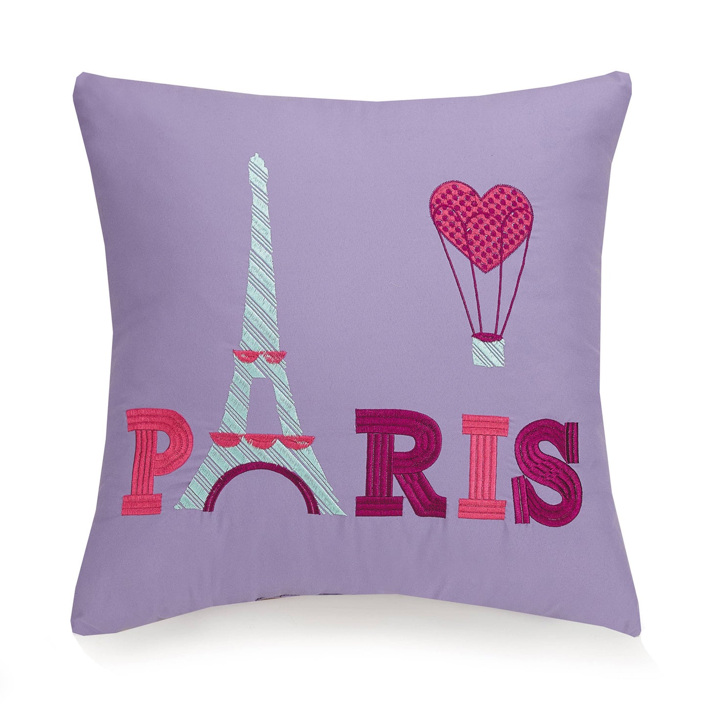 Lavender pillow embroidered with “PARIS” and Eiffel Tower shaped A