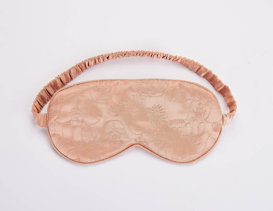  Silk Hamsa embroidered eye mask in peach color
