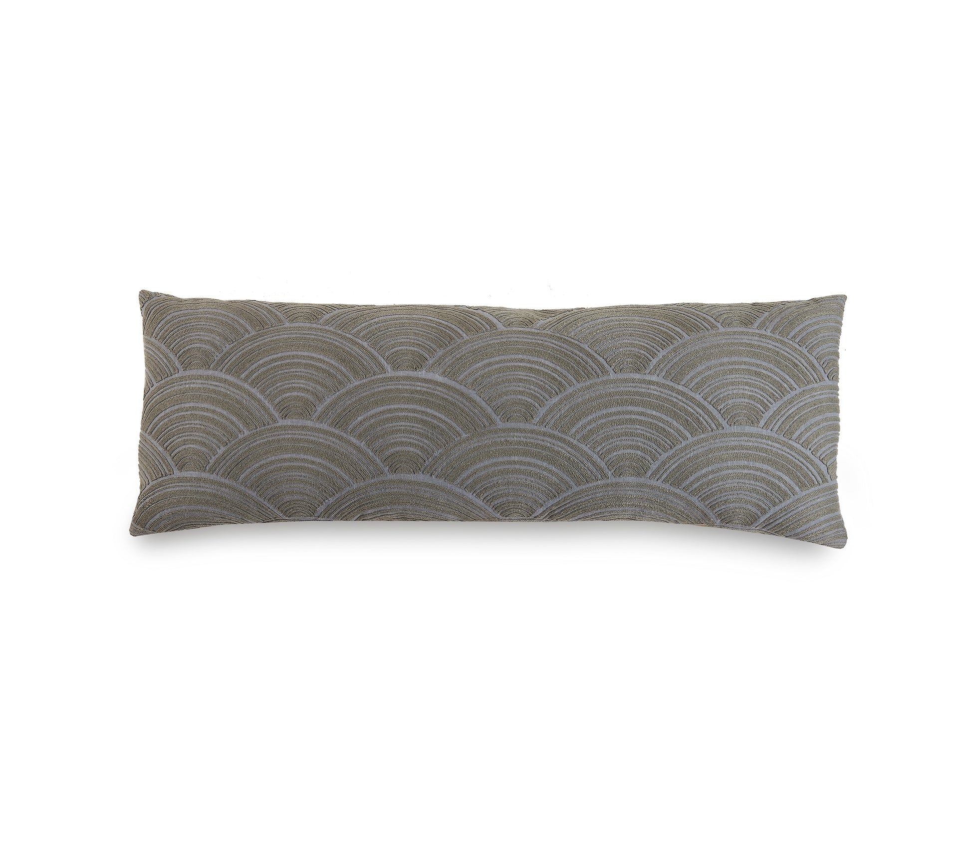 Decorative, embroidered mini arches throw pillow, in gray, by Lemieux Et Cie