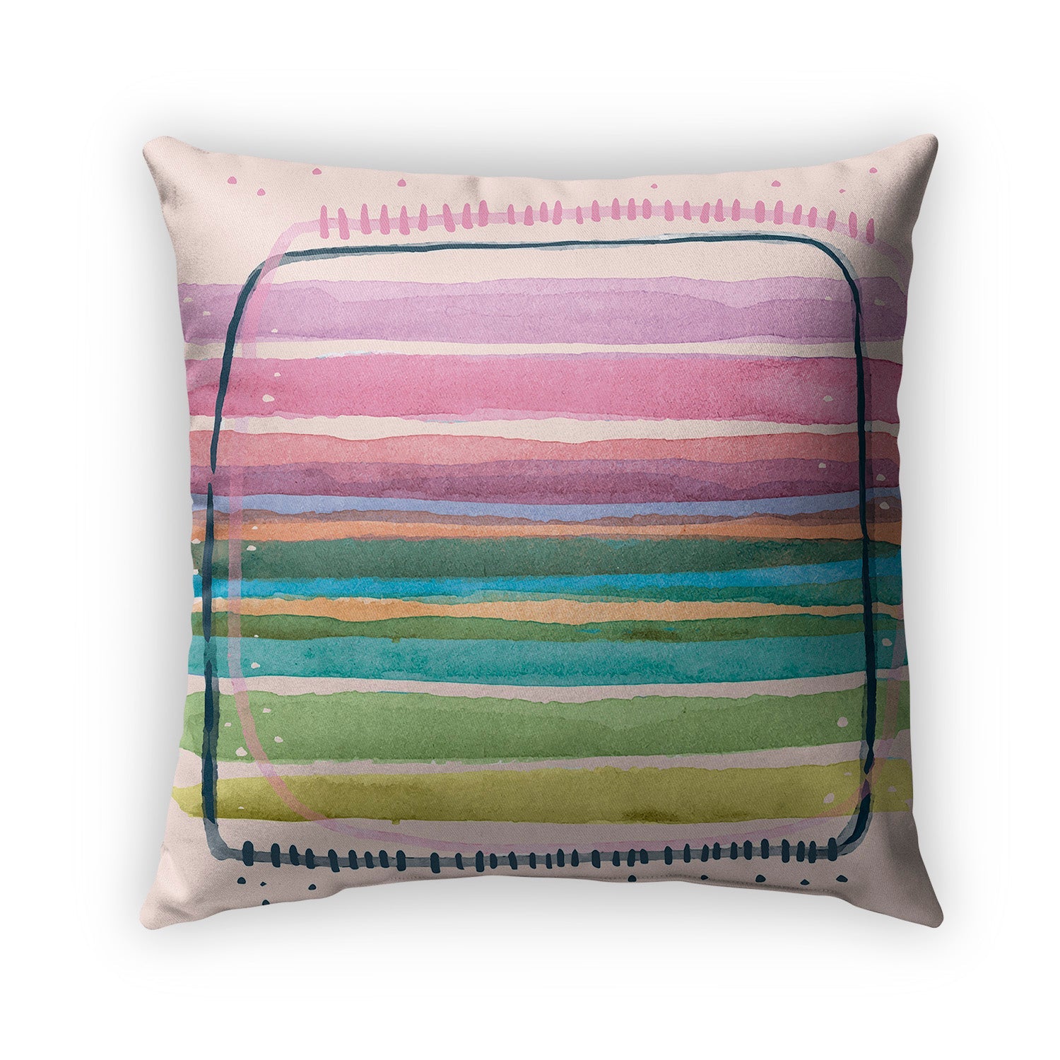 Accent pillow with printed pastel watercolor design.