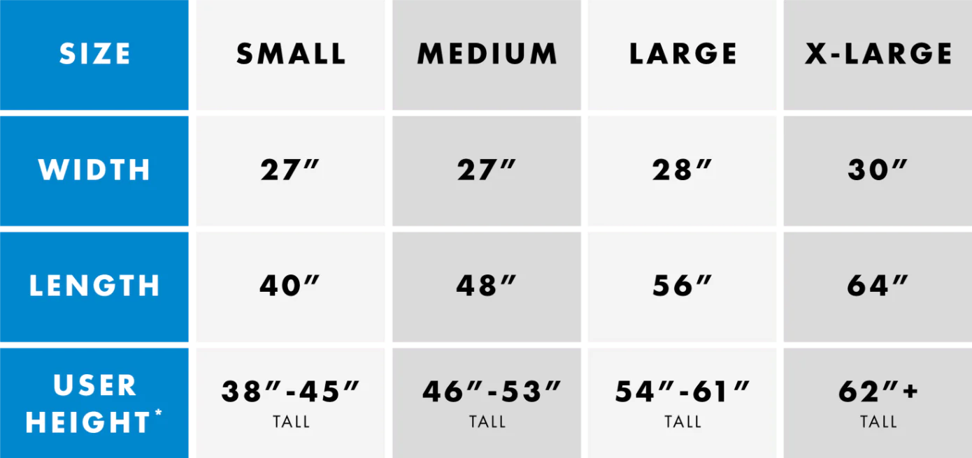 Expanded size chart for Harkla Body Sock.