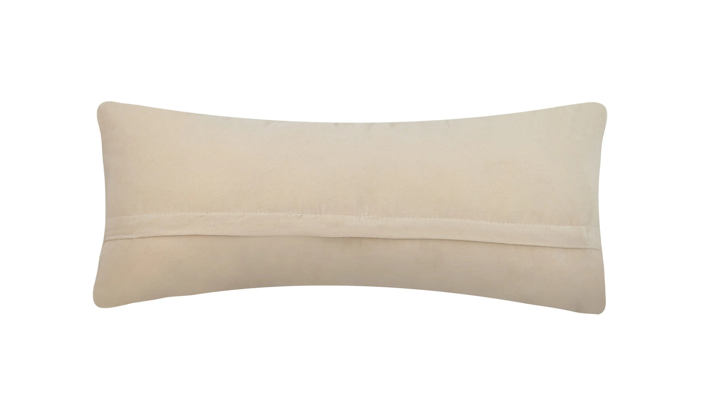 Beige, Velvet Backing of Lumbar Throw Pillow with Zipper Enclosure