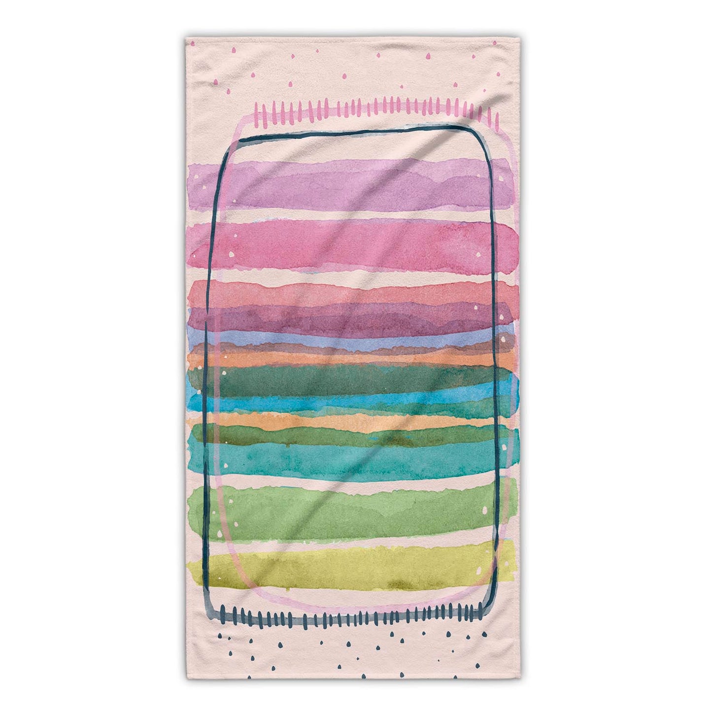 Flat bath towel with watercolor pastel design.