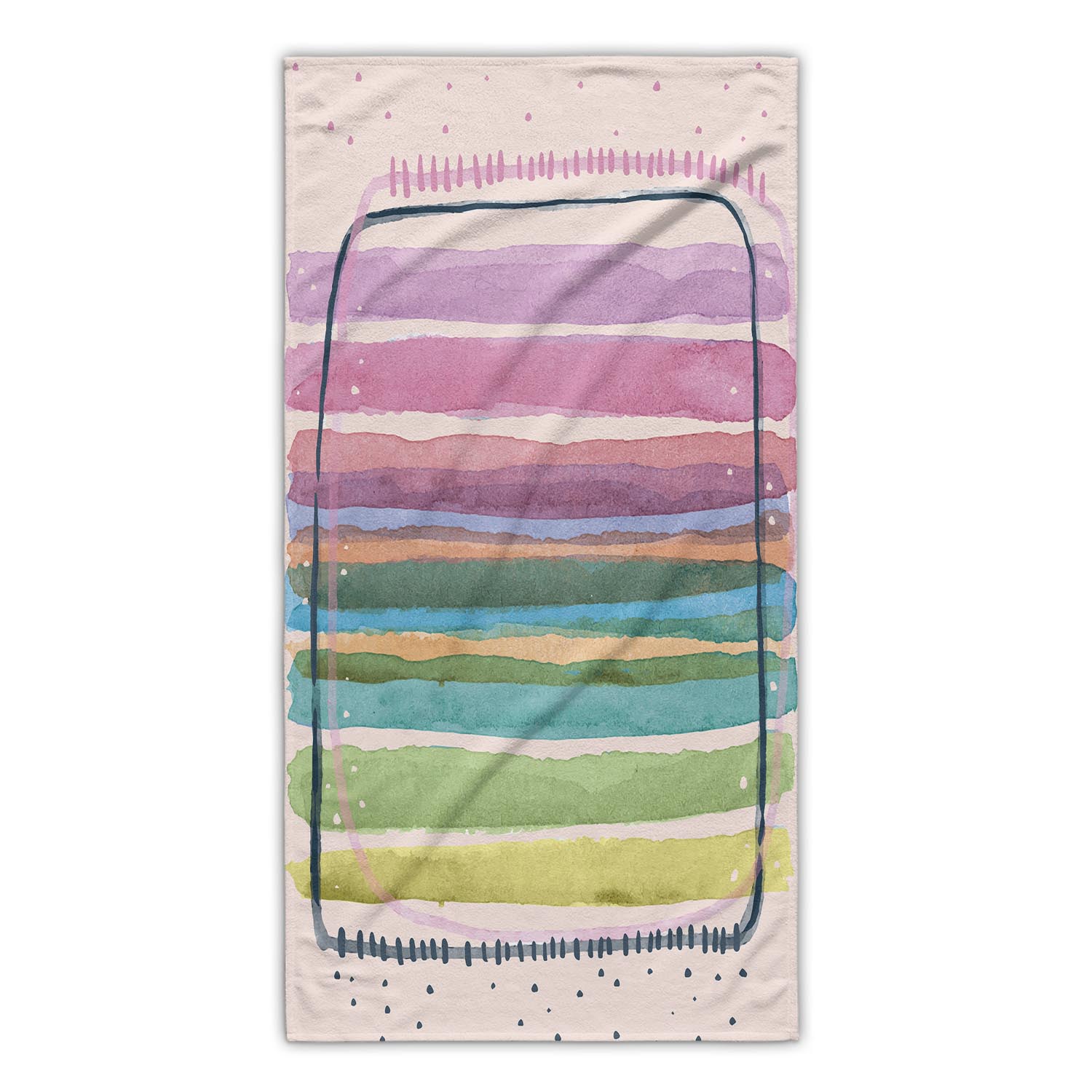 Flat bath towel with watercolor pastel design.