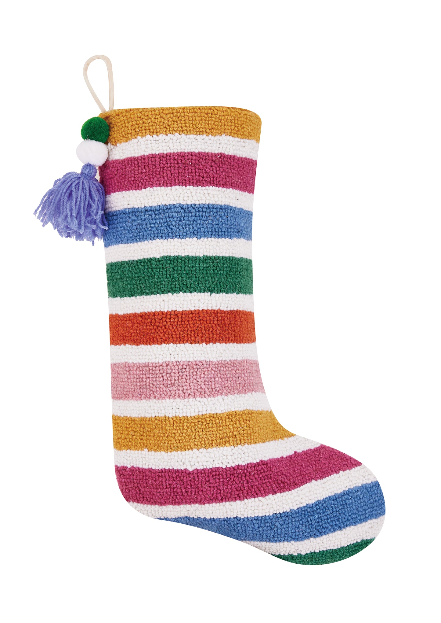 Rainbow Striped Holiday Stocking with Tassel