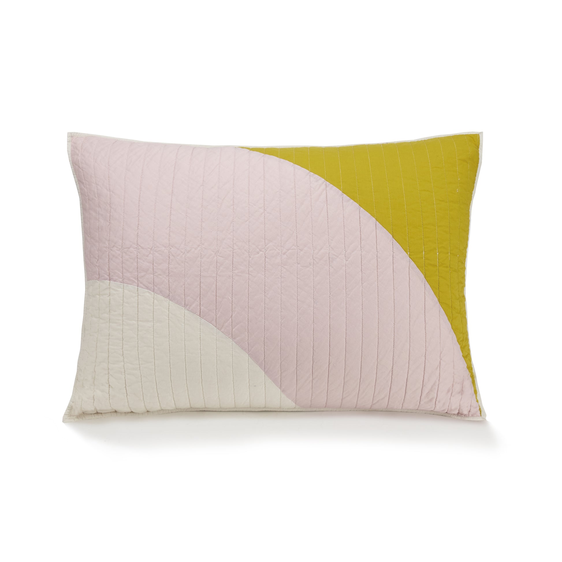 Modshapes pillow cover in pink, white and green.