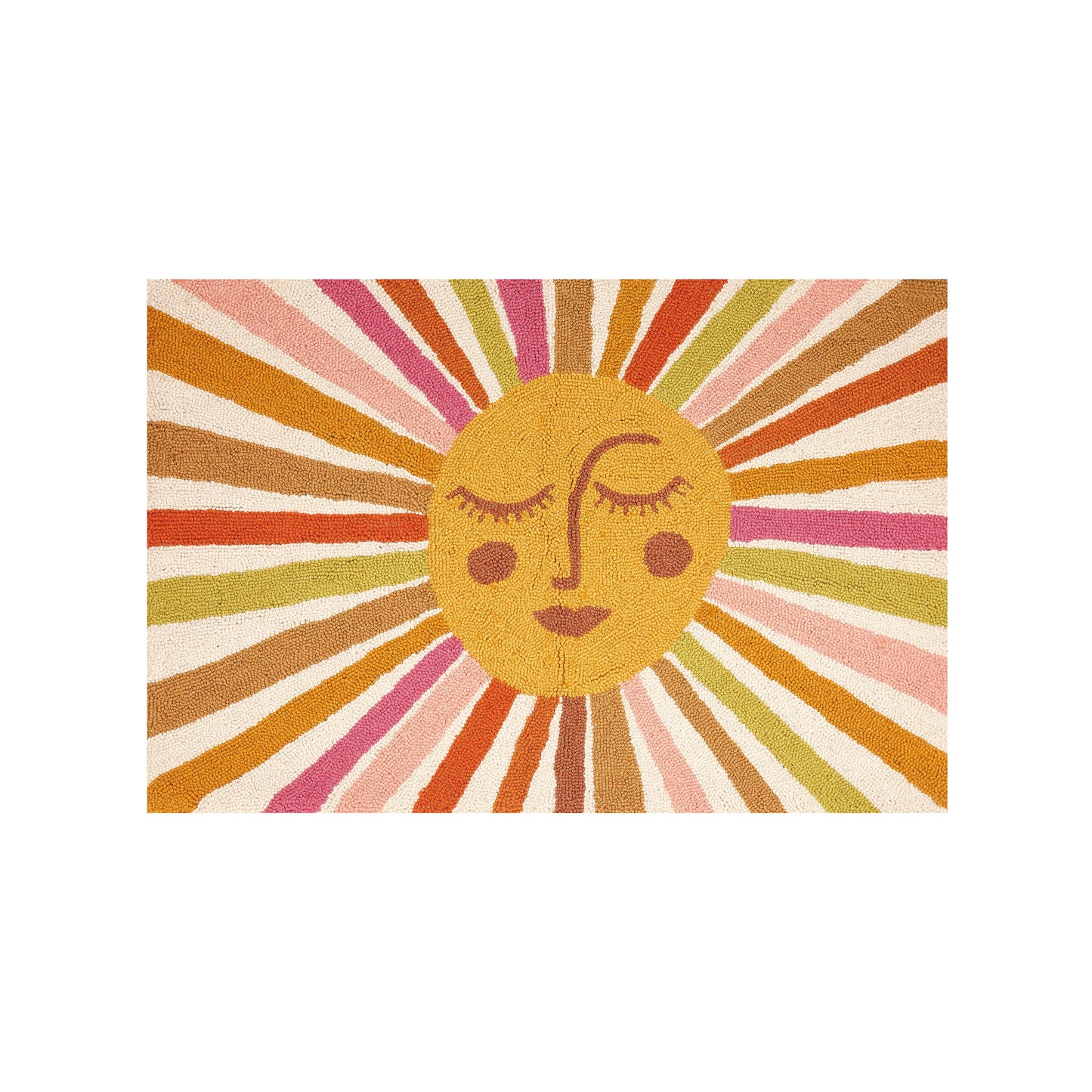 Cat Coq retro style sun accent rug with multi-colored rays.