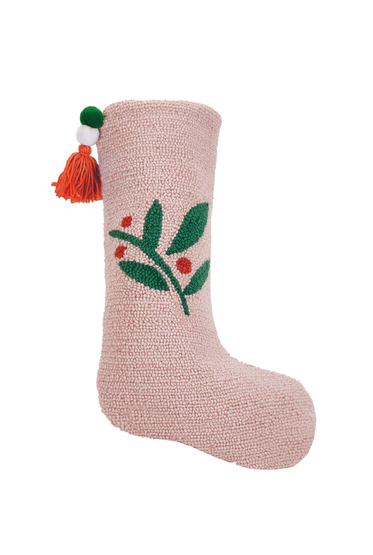 Pink, Mistletoe Holiday Stocking with Tassel