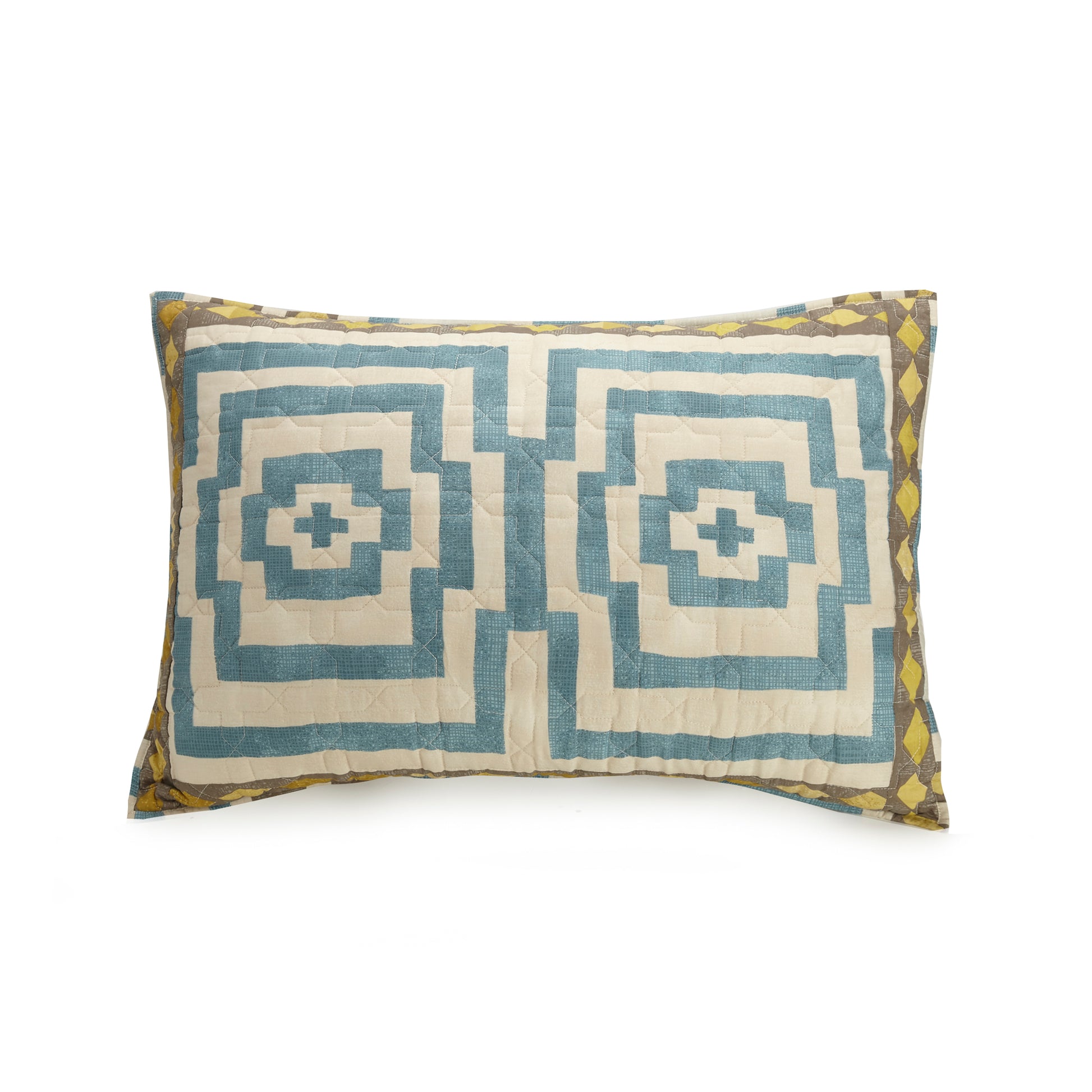 Blue and ivory Hypnotic pillow sham with Greek key like design by Justina Blakeney