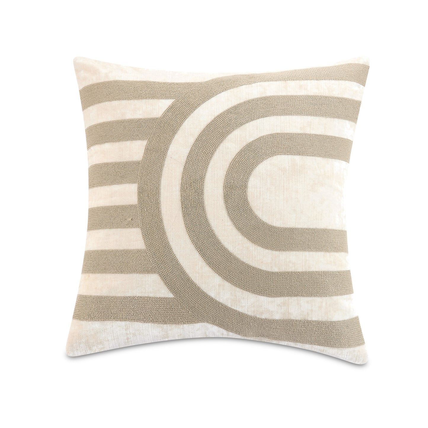 Decorative, embroidered arches throw pillow, in gray and cream, by Lemieux Et Cie