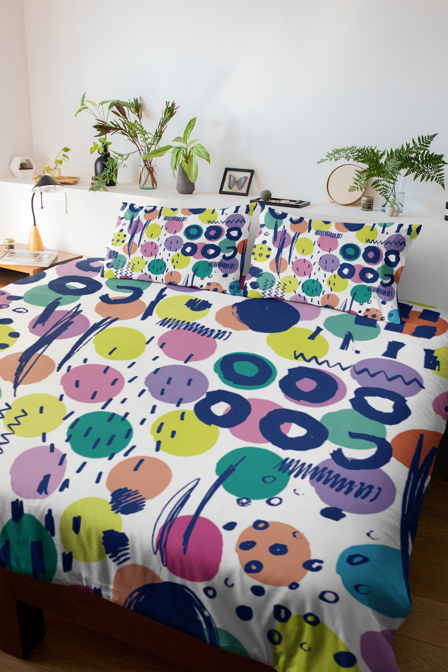 Bedroom feautring colorful Doodles Duvet Set.